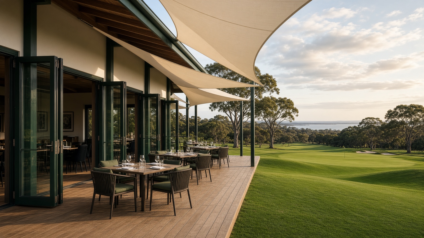 Clubhouse beyond the trees